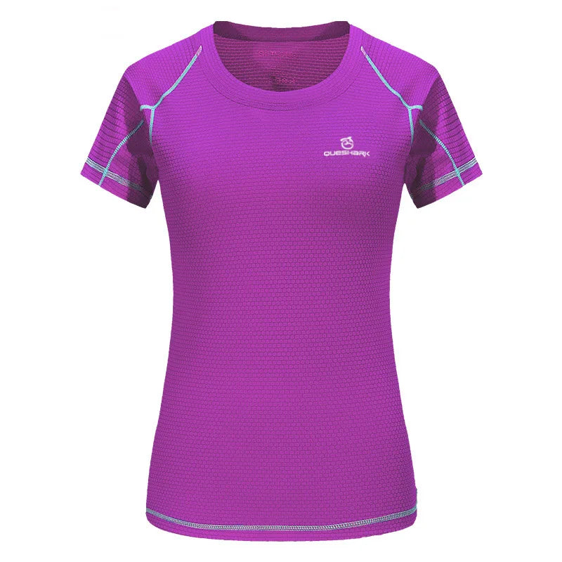 Camiseta esportiva feminina de secagem rápida, manga curta, corrida, respirável, slim, camisetas para ioga, academia, treino