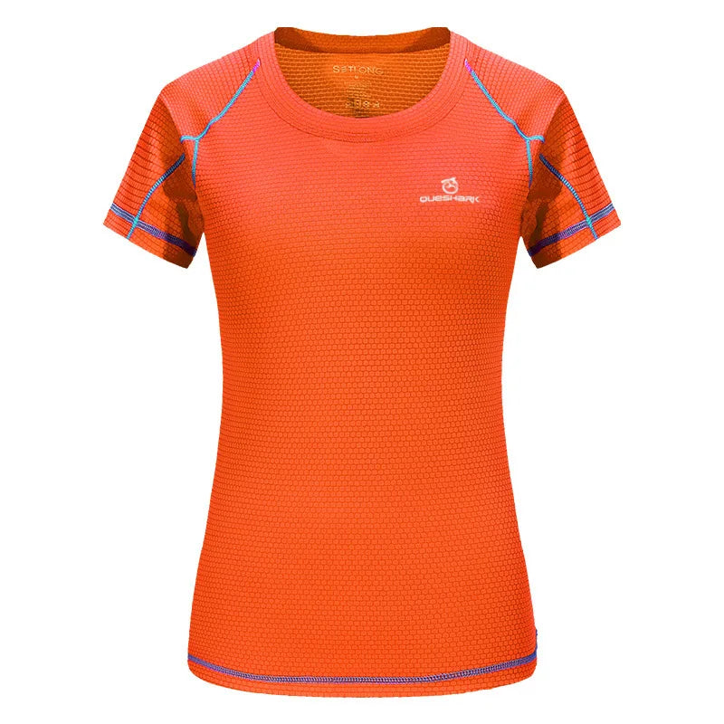 Camiseta esportiva feminina de secagem rápida, manga curta, corrida, respirável, slim, camisetas para ioga, academia, treino