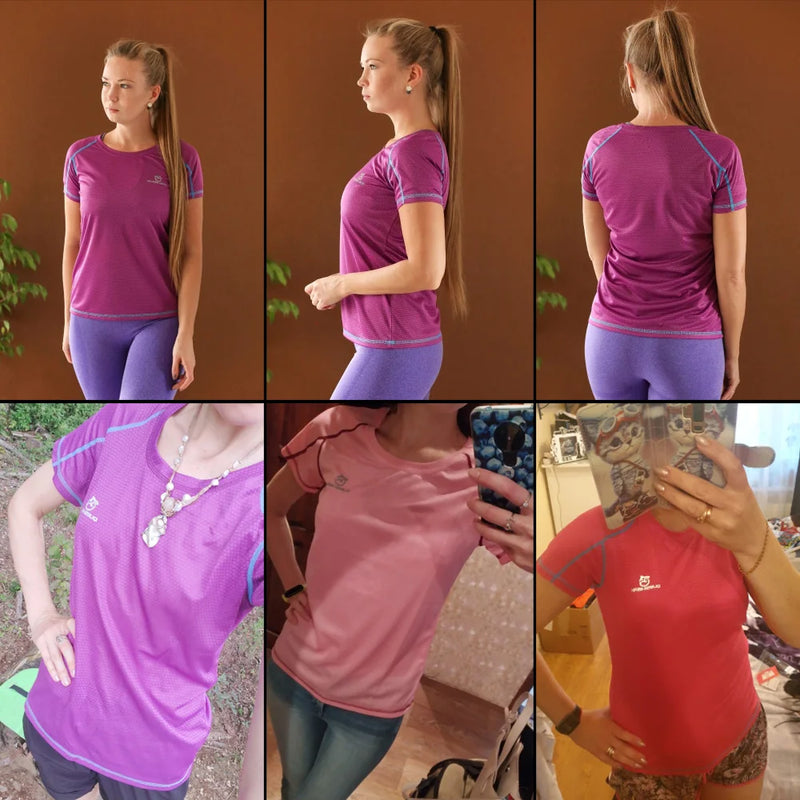 Camiseta esportiva feminina de secagem rápida, manga curta, corrida, respirável, slim, camisetas para ioga, academia, treino