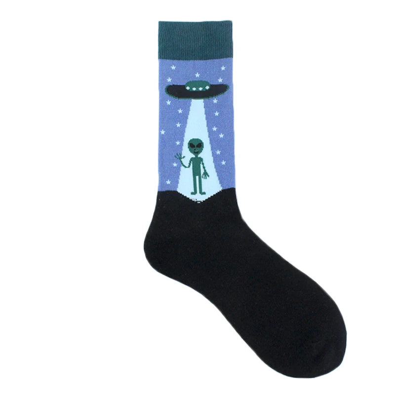 Meias de algodão engraçadas e felizes para homens, meias unissex com estampa de dinossauro e design louco, para skate e homens