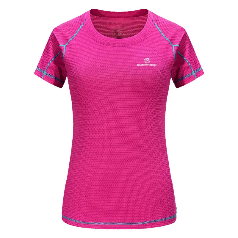 Camiseta esportiva feminina de secagem rápida, manga curta, corrida, respirável, slim, camisetas para ioga, academia, treino