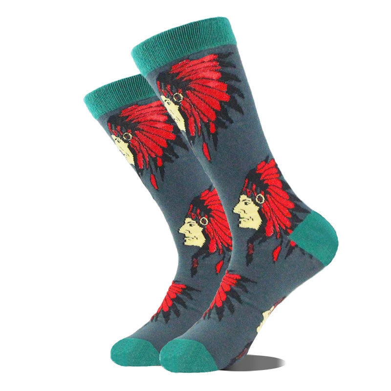 Meias de algodão engraçadas e felizes para homens, meias unissex com estampa de dinossauro e design louco, para skate e homens