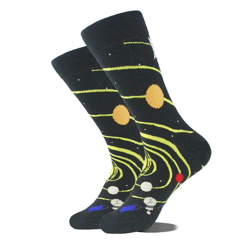 Meias de algodão engraçadas e felizes para homens, meias unissex com estampa de dinossauro e design louco, para skate e homens