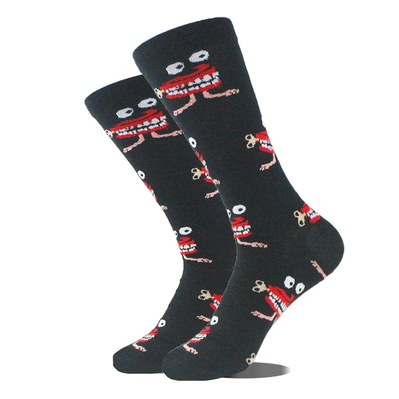 Meias de algodão engraçadas e felizes para homens, meias unissex com estampa de dinossauro e design louco, para skate e homens