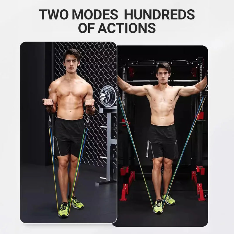 Conjunto de 10-14 peças de corda de puxar para musculação, conjunto de faixas elásticas de resistência, tensor multifuncional, cinto de treinamento muscular