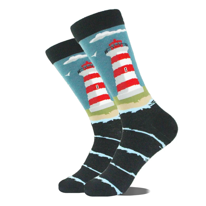 Meias de algodão engraçadas e felizes para homens, meias unissex com estampa de dinossauro e design louco, para skate e homens