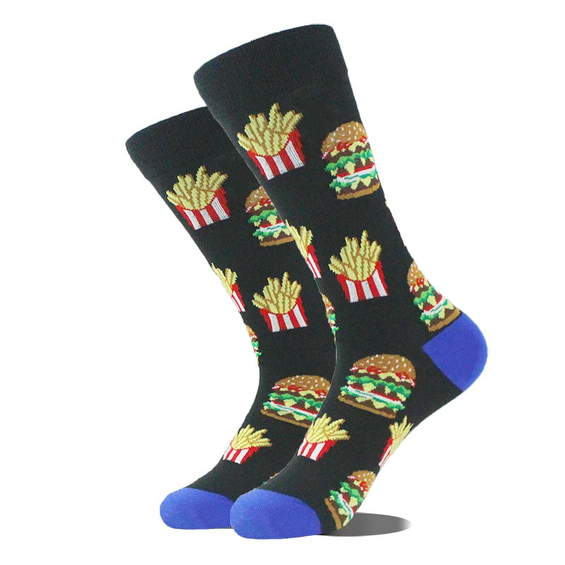 Meias de algodão engraçadas e felizes para homens, meias unissex com estampa de dinossauro e design louco, para skate e homens
