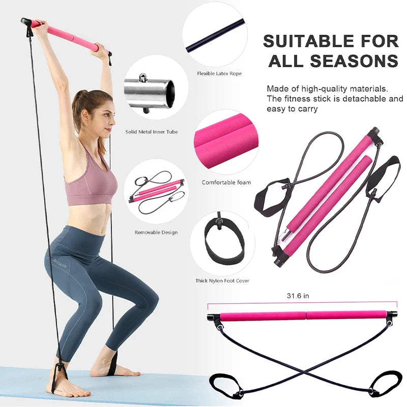 Barra multifuncional de pilates, barra combinada de fitness, ioga, expansão do peito, corda de tensão, treinador de costas, corda elástica, cinto de alongamento