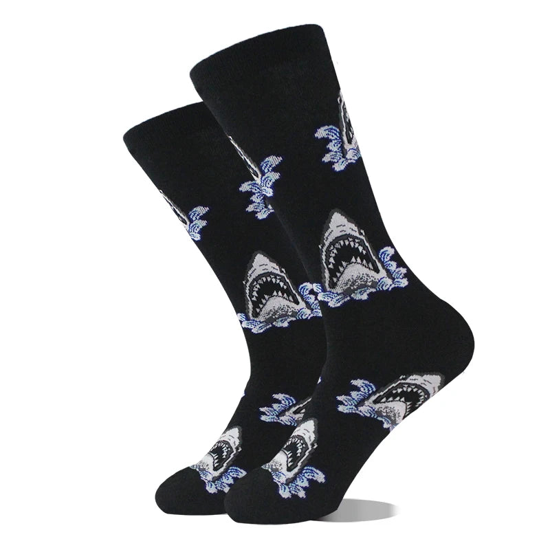 Meias de algodão engraçadas e felizes para homens, meias unissex com estampa de dinossauro e design louco, para skate e homens