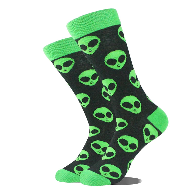 Meias de algodão engraçadas e felizes para homens, meias unissex com estampa de dinossauro e design louco, para skate e homens