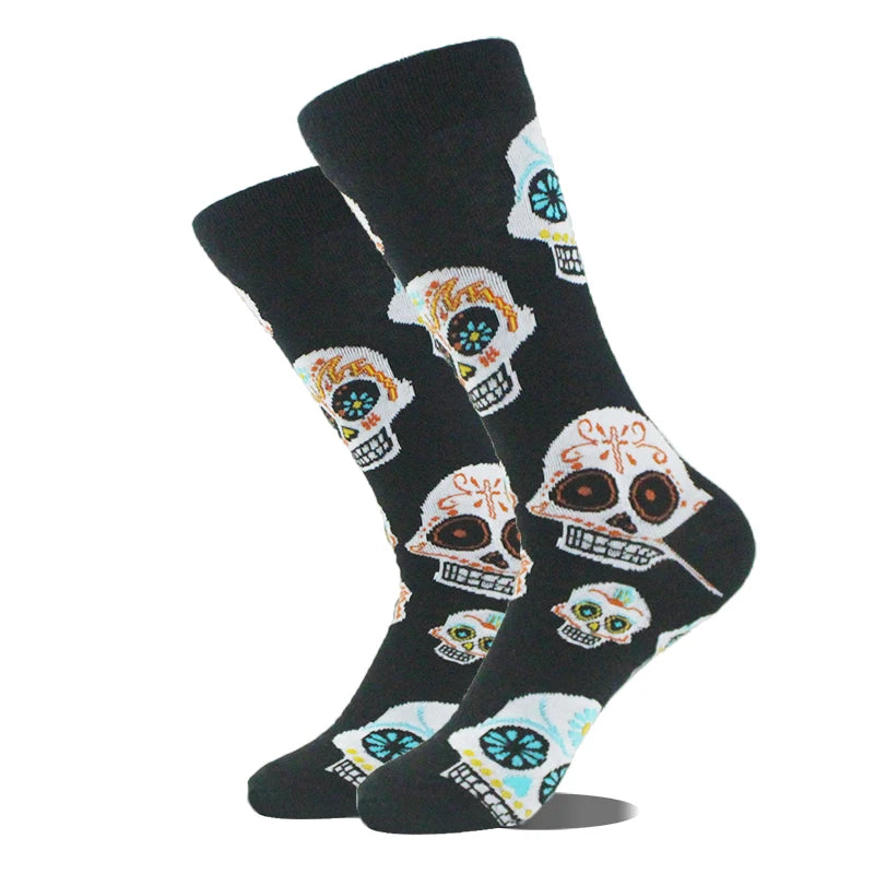 Meias de algodão engraçadas e felizes para homens, meias unissex com estampa de dinossauro e design louco, para skate e homens
