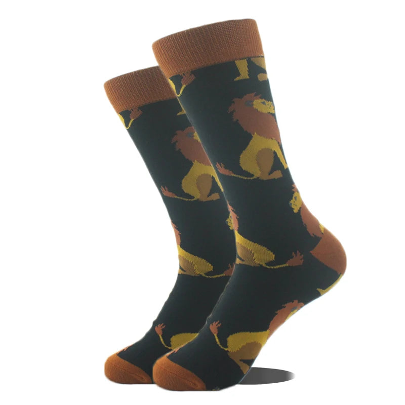 Meias de algodão engraçadas e felizes para homens, meias unissex com estampa de dinossauro e design louco, para skate e homens