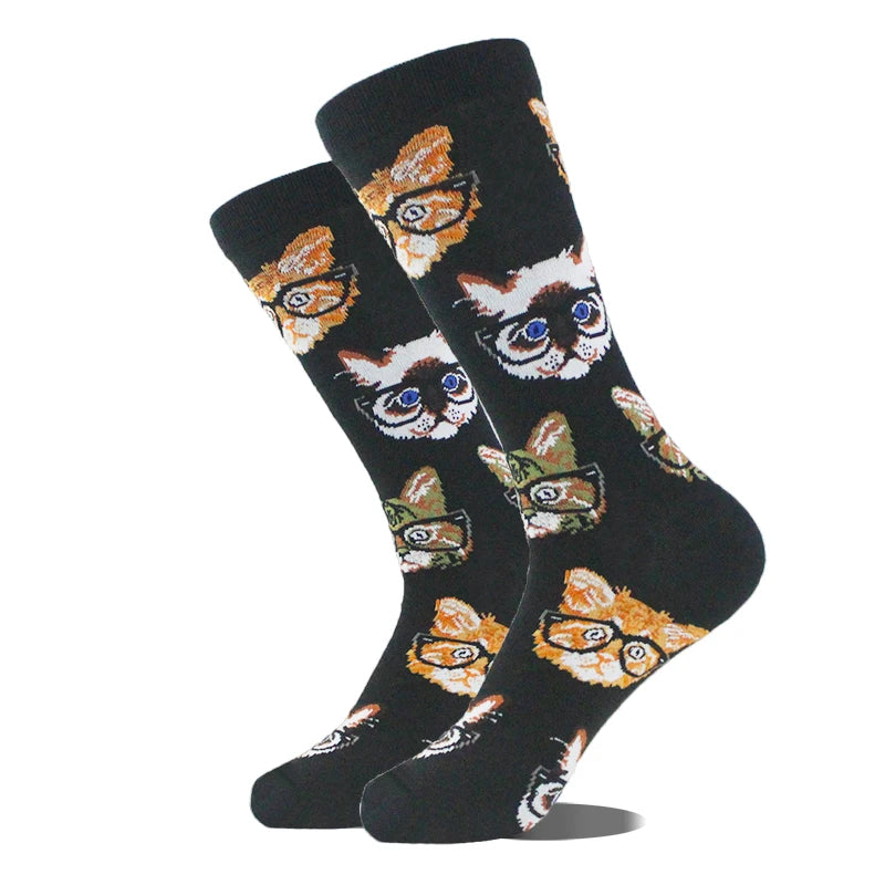 Meias de algodão engraçadas e felizes para homens, meias unissex com estampa de dinossauro e design louco, para skate e homens
