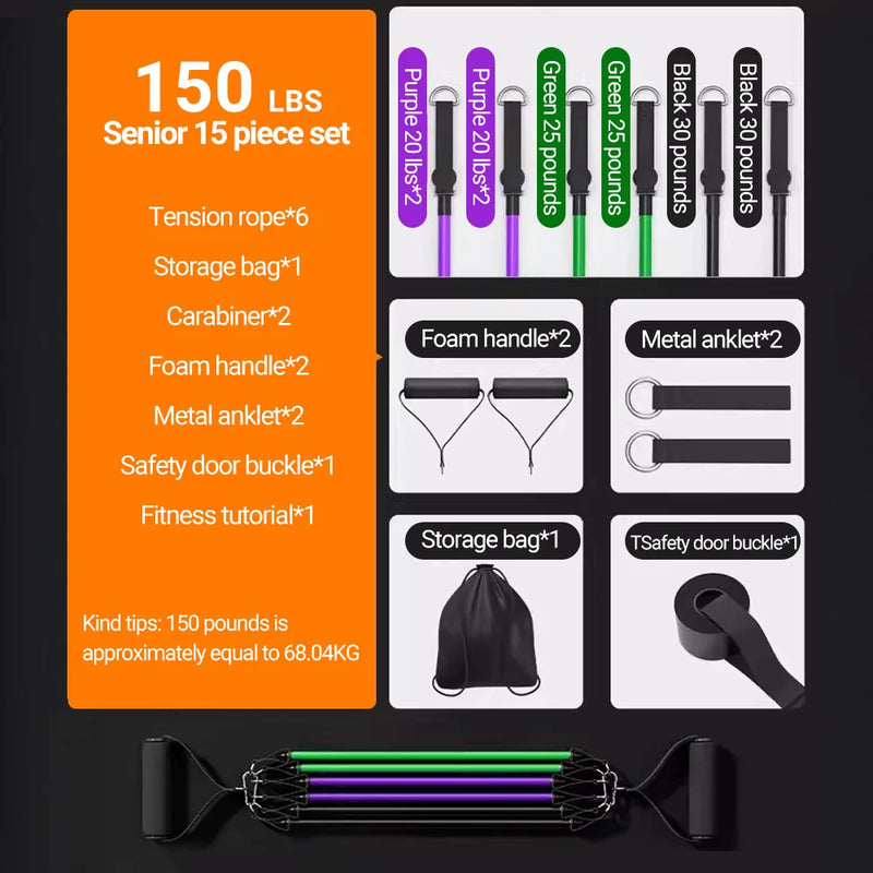 Conjunto de 10-14 peças de corda de puxar para musculação, conjunto de faixas elásticas de resistência, tensor multifuncional, cinto de treinamento muscular
