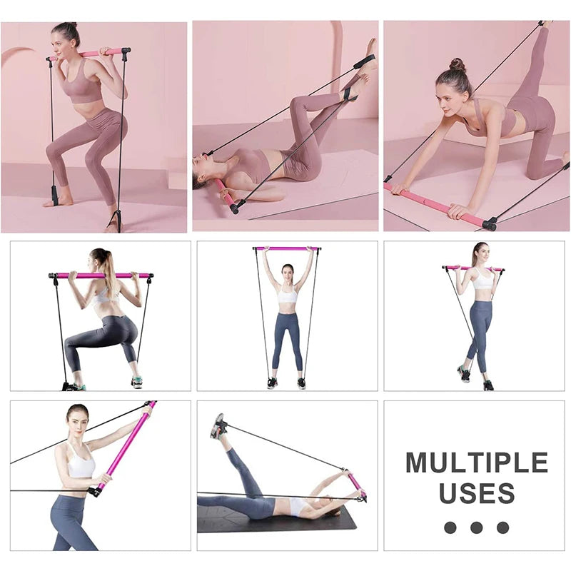 Barra multifuncional de pilates, barra combinada de fitness, ioga, expansão do peito, corda de tensão, treinador de costas, corda elástica, cinto de alongamento
