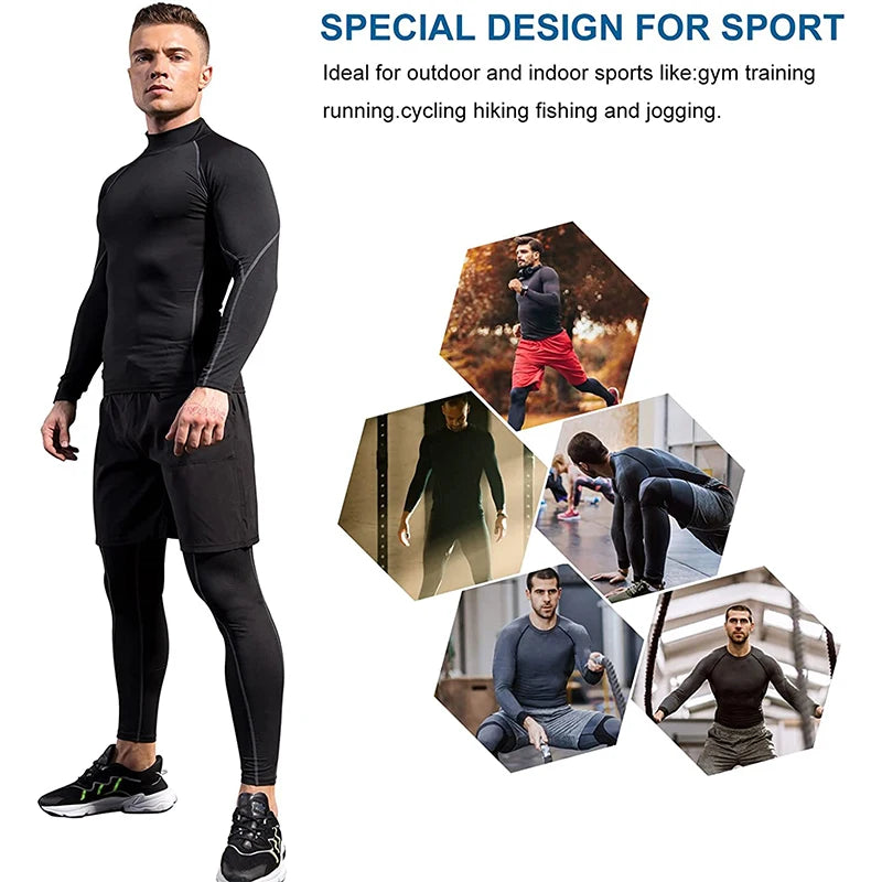 Camiseta esportiva masculina de secagem rápida, camiseta de musculação e corrida, camiseta de compressão de manga comprida, camiseta de ginástica justa para homens, camiseta Rashgard