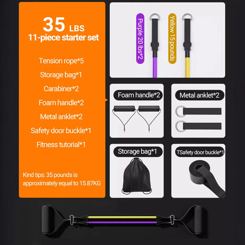 Conjunto de 10-14 peças de corda de puxar para musculação, conjunto de faixas elásticas de resistência, tensor multifuncional, cinto de treinamento muscular