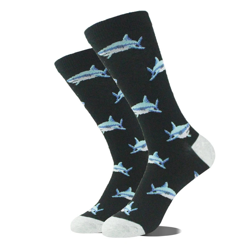 Meias de algodão engraçadas e felizes para homens, meias unissex com estampa de dinossauro e design louco, para skate e homens