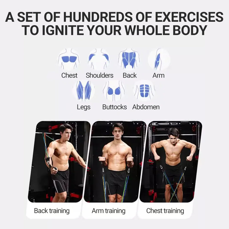 Conjunto de 10-14 peças de corda de puxar para musculação, conjunto de faixas elásticas de resistência, tensor multifuncional, cinto de treinamento muscular