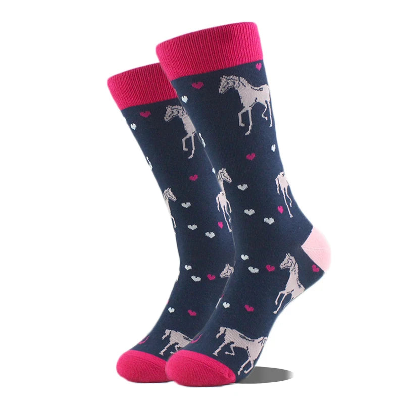 Meias de algodão engraçadas e felizes para homens, meias unissex com estampa de dinossauro e design louco, para skate e homens