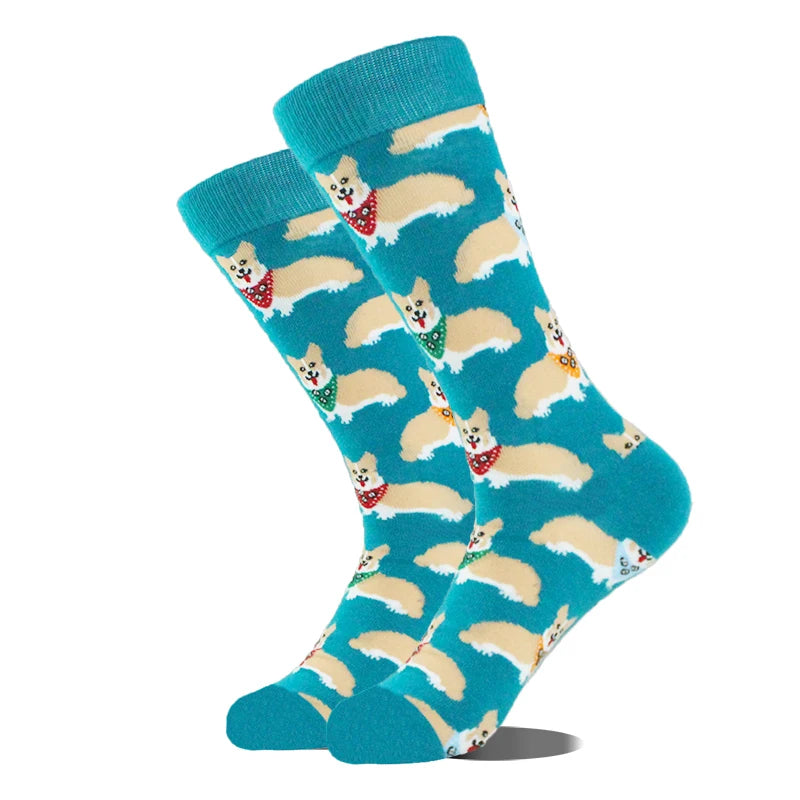 Meias de algodão engraçadas e felizes para homens, meias unissex com estampa de dinossauro e design louco, para skate e homens