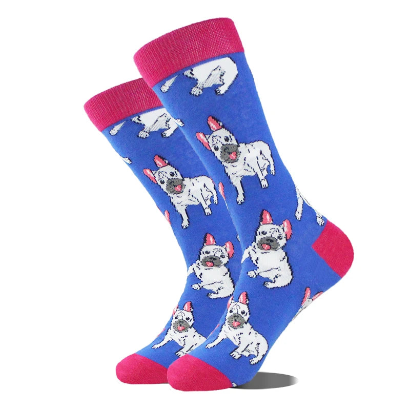 Meias de algodão engraçadas e felizes para homens, meias unissex com estampa de dinossauro e design louco, para skate e homens