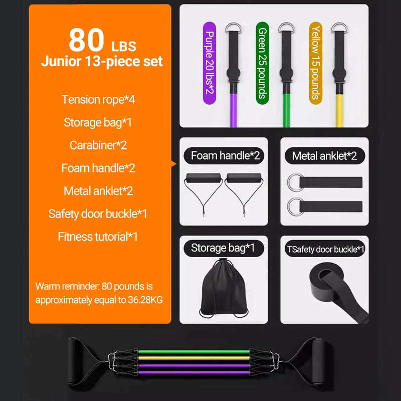 Conjunto de 10-14 peças de corda de puxar para musculação, conjunto de faixas elásticas de resistência, tensor multifuncional, cinto de treinamento muscular