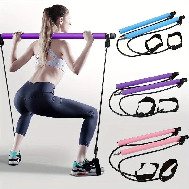Barra multifuncional de pilates, barra combinada de fitness, ioga, expansão do peito, corda de tensão, treinador de costas, corda elástica, cinto de alongamento