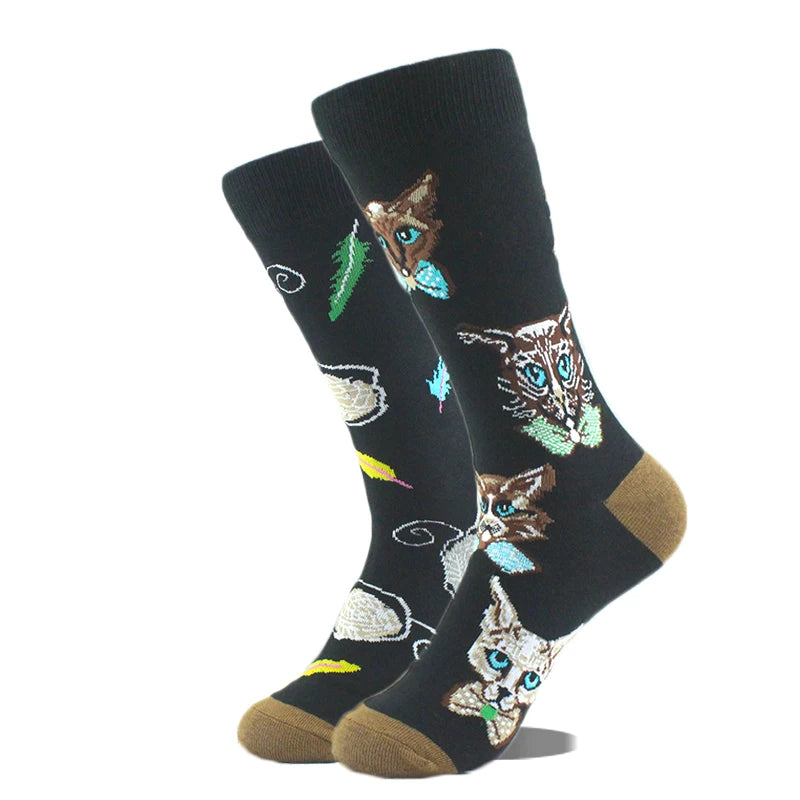 Meias de algodão engraçadas e felizes para homens, meias unissex com estampa de dinossauro e design louco, para skate e homens