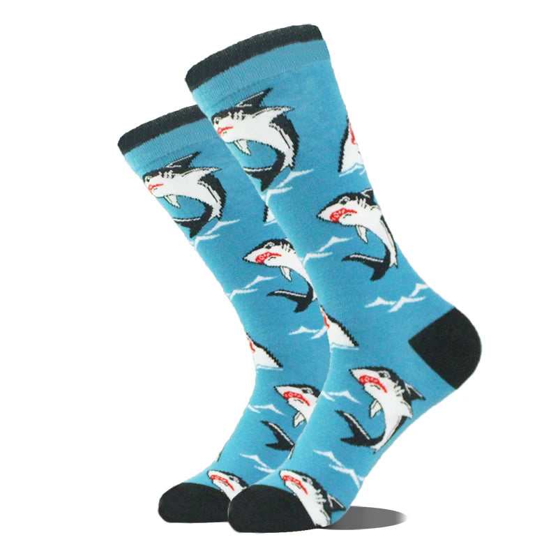 Meias de algodão engraçadas e felizes para homens, meias unissex com estampa de dinossauro e design louco, para skate e homens