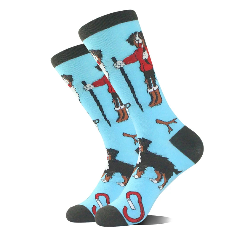 Meias de algodão engraçadas e felizes para homens, meias unissex com estampa de dinossauro e design louco, para skate e homens
