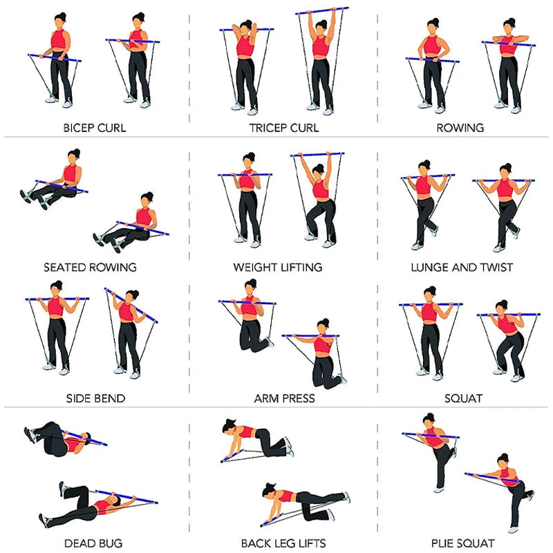 Barra multifuncional de pilates, barra combinada de fitness, ioga, expansão do peito, corda de tensão, treinador de costas, corda elástica, cinto de alongamento