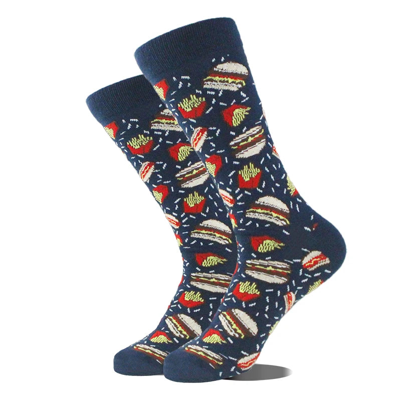 Meias de algodão engraçadas e felizes para homens, meias unissex com estampa de dinossauro e design louco, para skate e homens