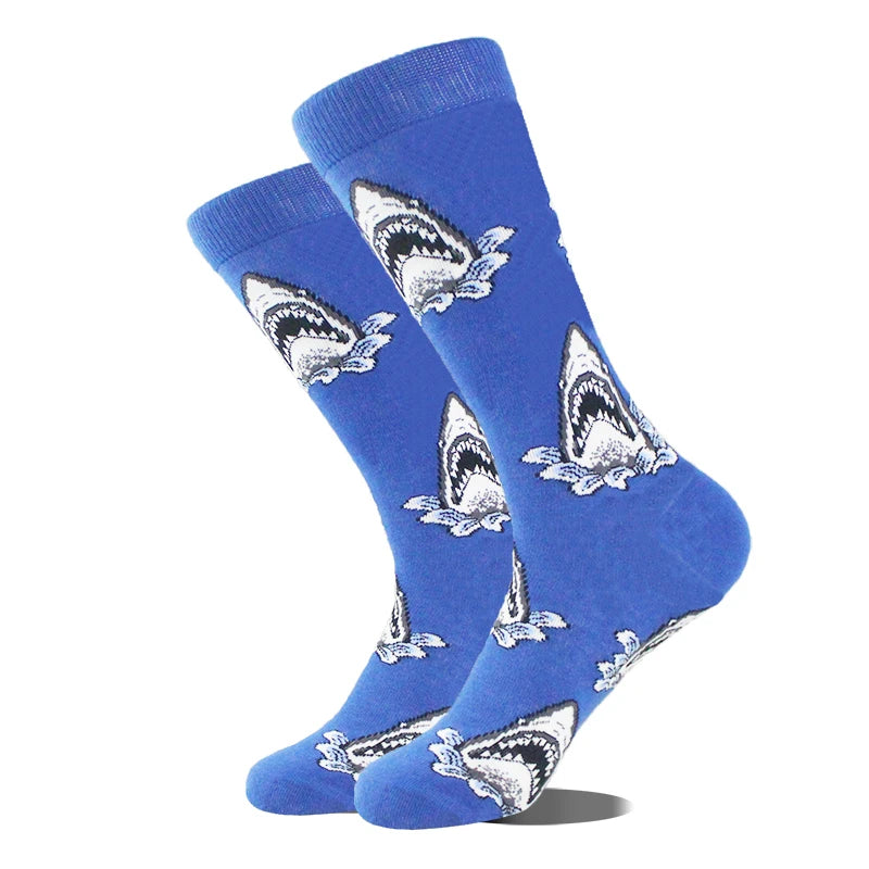 Meias de algodão engraçadas e felizes para homens, meias unissex com estampa de dinossauro e design louco, para skate e homens