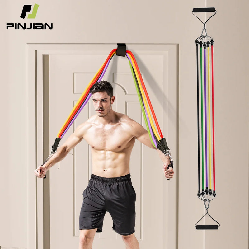 Conjunto de 10-14 peças de corda de puxar para musculação, conjunto de faixas elásticas de resistência, tensor multifuncional, cinto de treinamento muscular