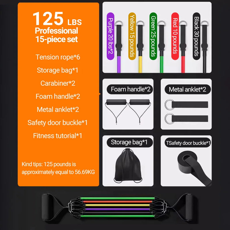 Conjunto de 10-14 peças de corda de puxar para musculação, conjunto de faixas elásticas de resistência, tensor multifuncional, cinto de treinamento muscular