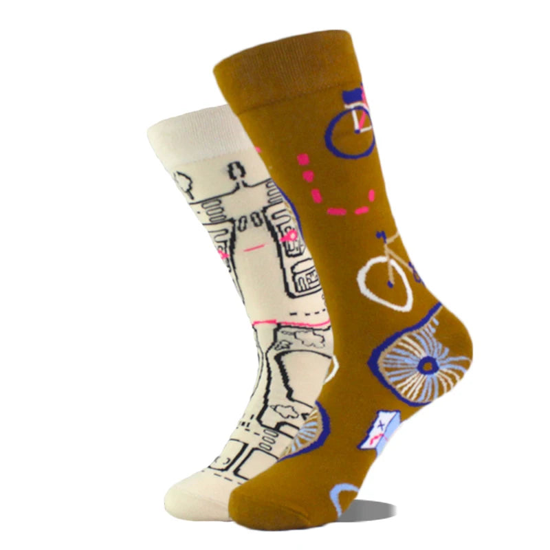 Meias de algodão engraçadas e felizes para homens, meias unissex com estampa de dinossauro e design louco, para skate e homens